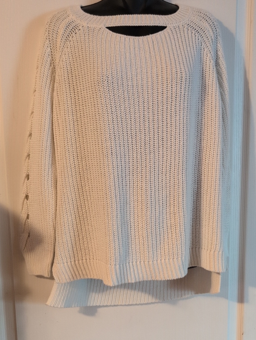 Altar'd State Cream Crewneck Sweater with Sleeve Lace-Up